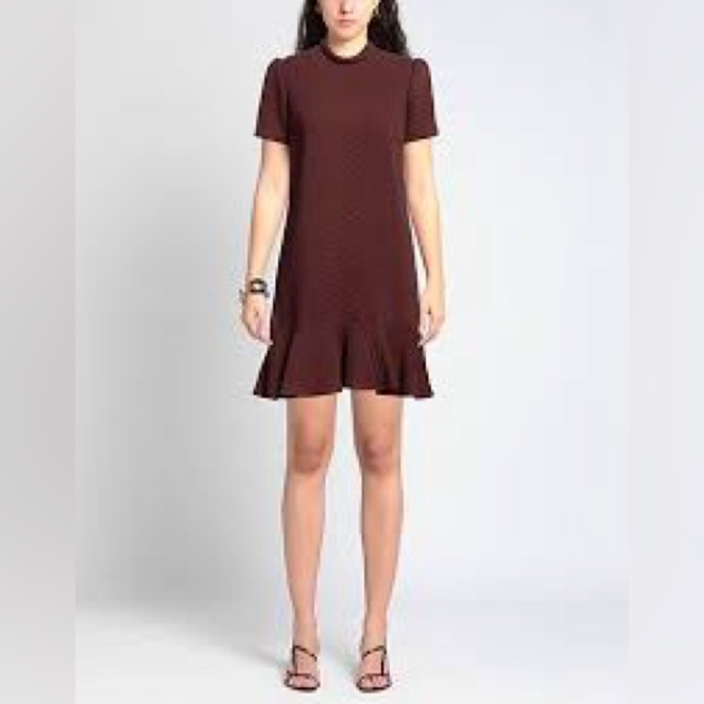 69- RW&CO Brown Ruffle Hem Midi Dress Short Sleeve Work Date Night